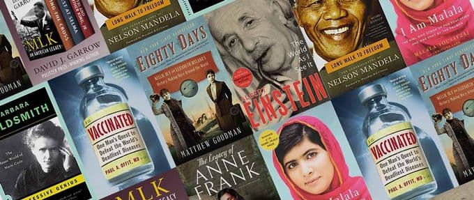 collage: books about inspiring people in history