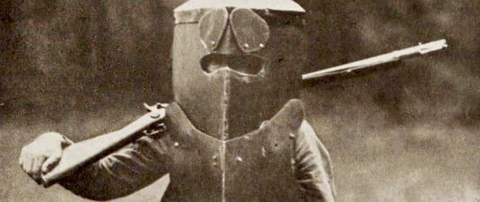 photograph of old-fashioned body armor, c. 1920s