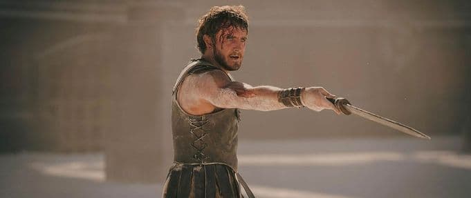 still photo of paul mescal with a sword in 'gladiator 2'