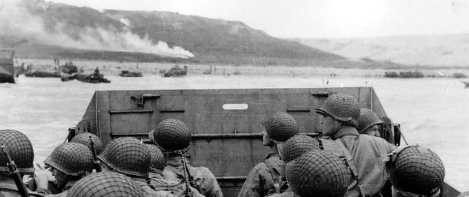 American troops approaching Omaha Beach on D-Day