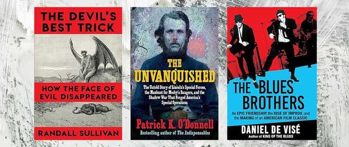 3 book covers: the blues brothers, the unvanquished, and the devil's best trick