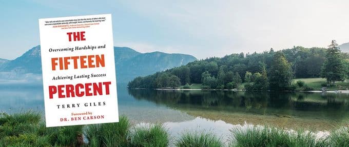The Fifteen Percent book cover over a lake and mountain landscape