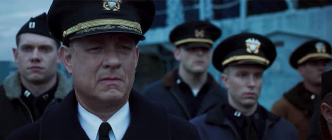 Still of Tom Hanks in Greyhound, trailer release WWII