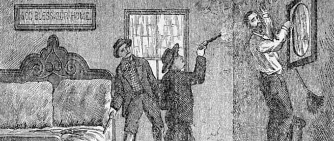 Contemporary illustration of Robert Ford shooting Jesse James