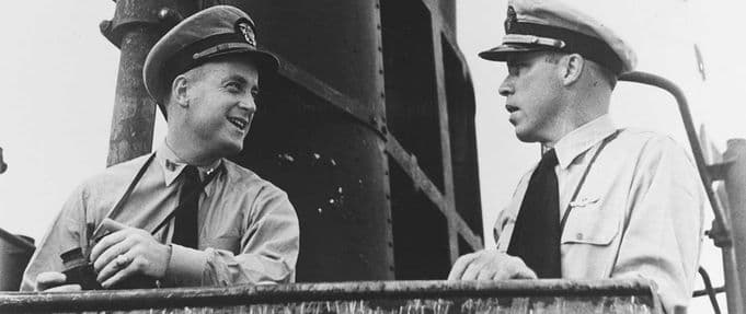 photograph of O'Kane speaking with his commanding officer on the bridge of the USS Wahoo
