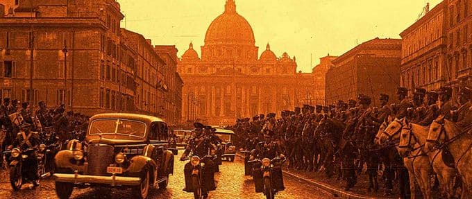 cover from the pope at war: a motorcade in front of the vatican
